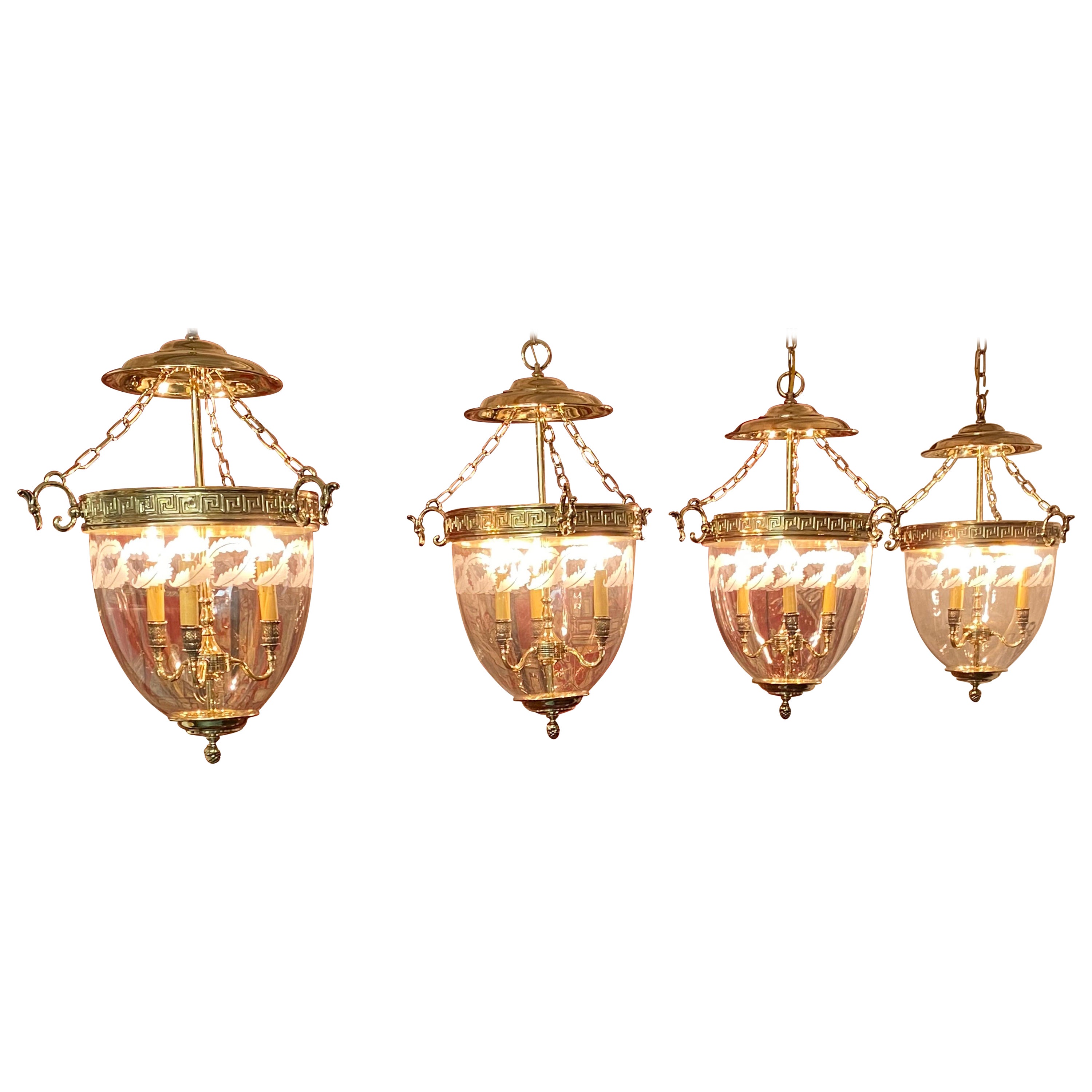 Set of 4 Hollywood Regency Mid 20th Century Bell Jar Lanterns