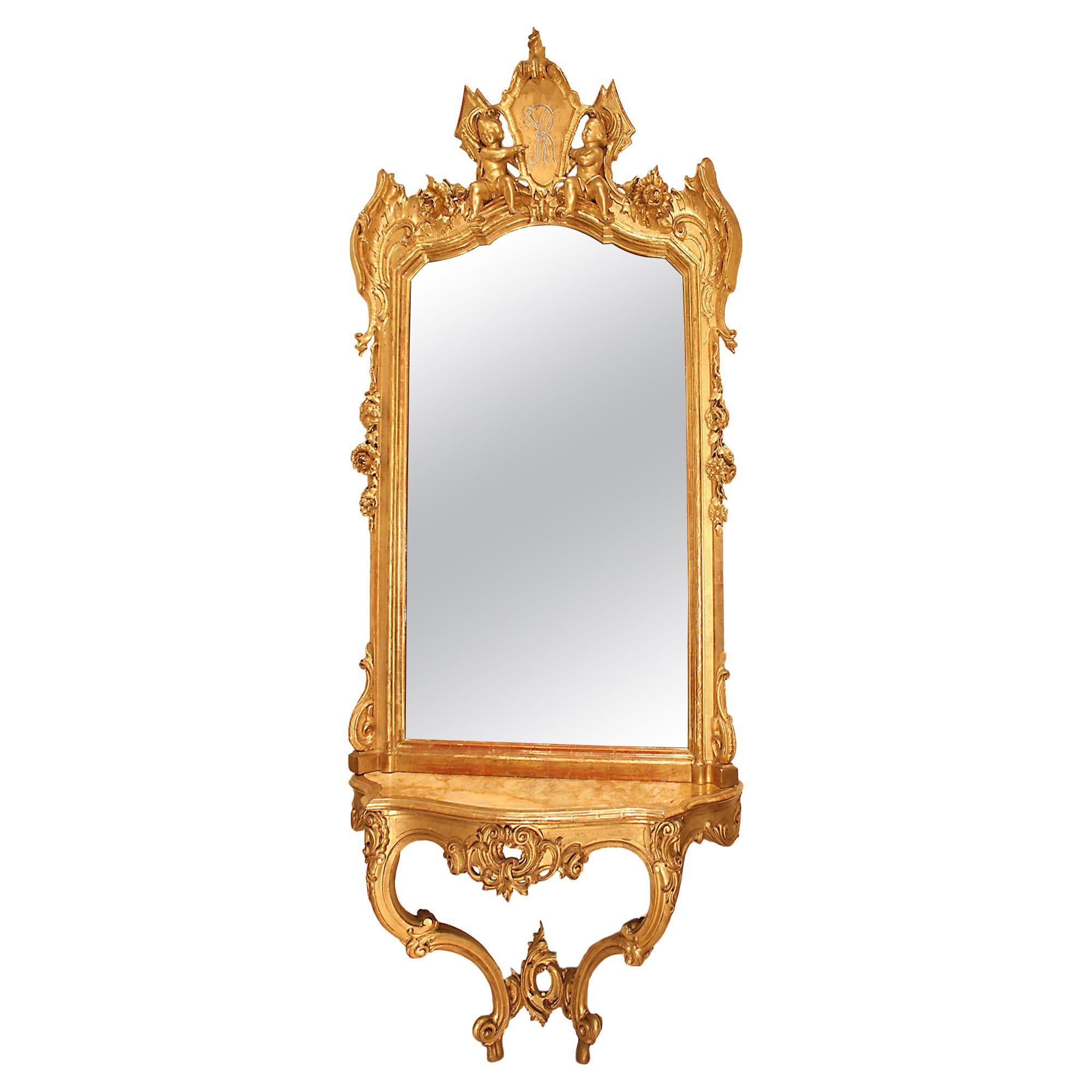 Console et miroir italiennes en bois doré du XIXe siècle en vente 9