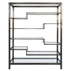 Bronzed Finish Mid-Century Modern Etagere Metal Shelving with Glass Shelves