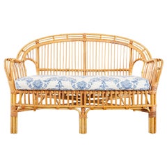 Franco Albini Style Bamboo Rattan Settee Loveseat