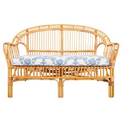 Franco Albini Style Bamboo Rattan Settee Loveseat