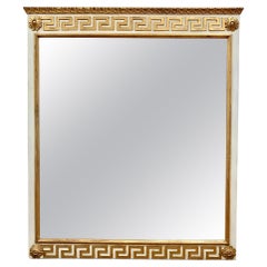 Neoclassical Carved Cream and Gold Giltwood Mirror Greek Key