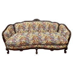 Antique Carved Victorian Sofa With Floral Tapestry Upholstery