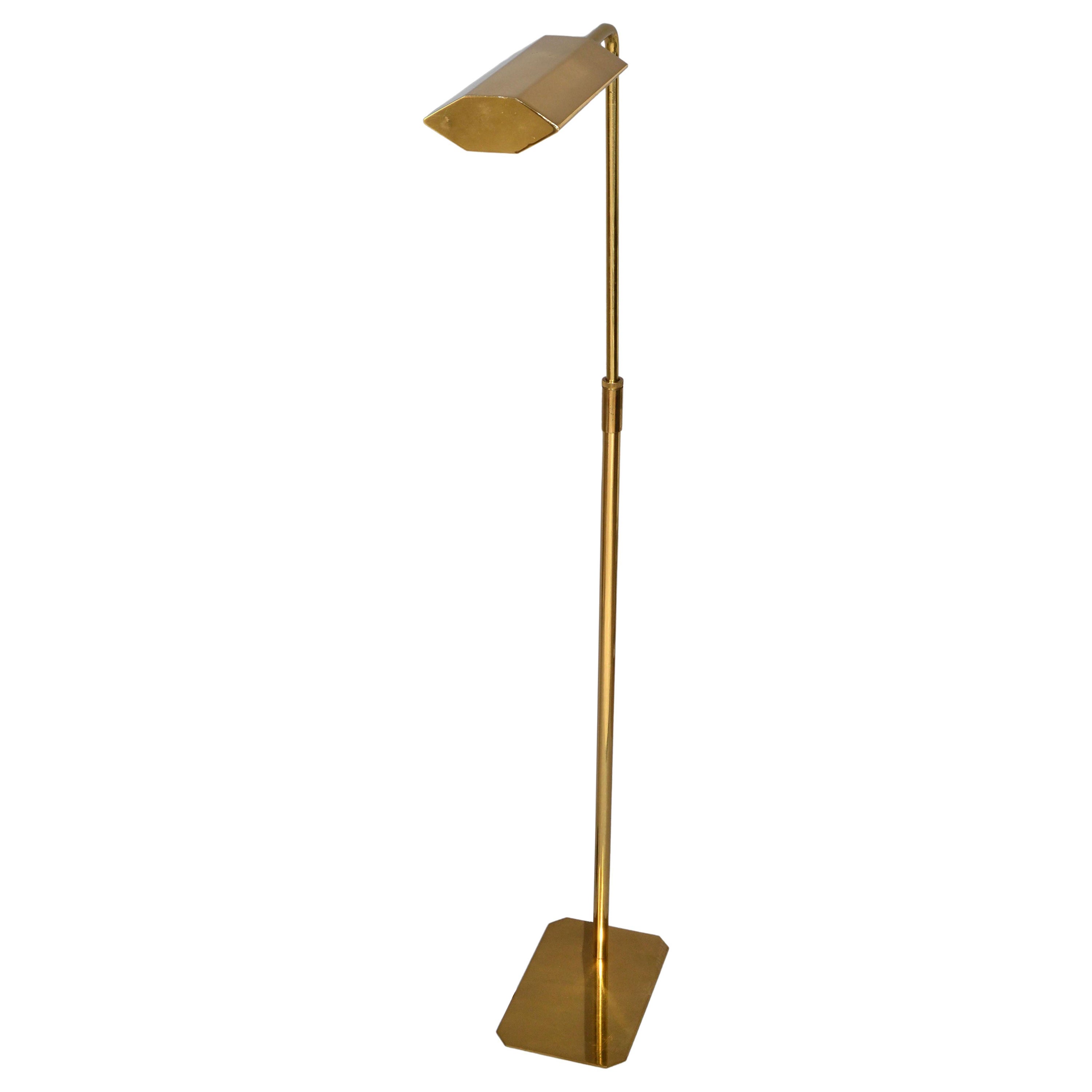 Original Koch & Lowy Articulated Polished Brass Floor Lamp Mid-Century Modern For Sale
