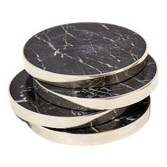 SALTA Round Coaster, Alpaca Silver & Black Onyx Natural Stone