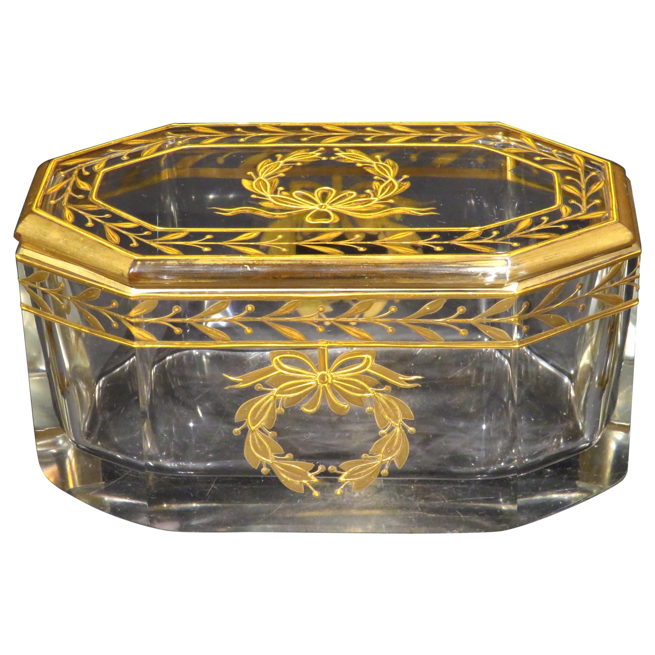 Large Early 20th Century Gilt Decorated Glass Dresser Jar or Box, Circa 1920 For Sale