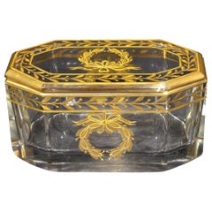 Antique Large Early 20th Century Gilt Decorated Glass Dresser Jar or Box, Circa 1920
