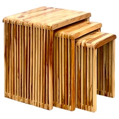 Vintage Contemporary Gigogne Saida-Artemest Slat Side Nesting Tables, Set of 3