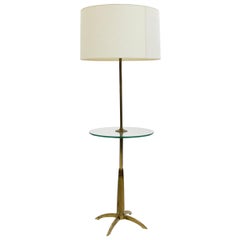 Elegant Brass Floor Lamp with Glass Tray by Stiffel