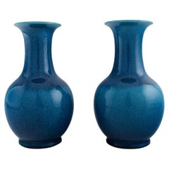 Pol Chambost, France, Two Art Deco Vases in Glazed Ceramics