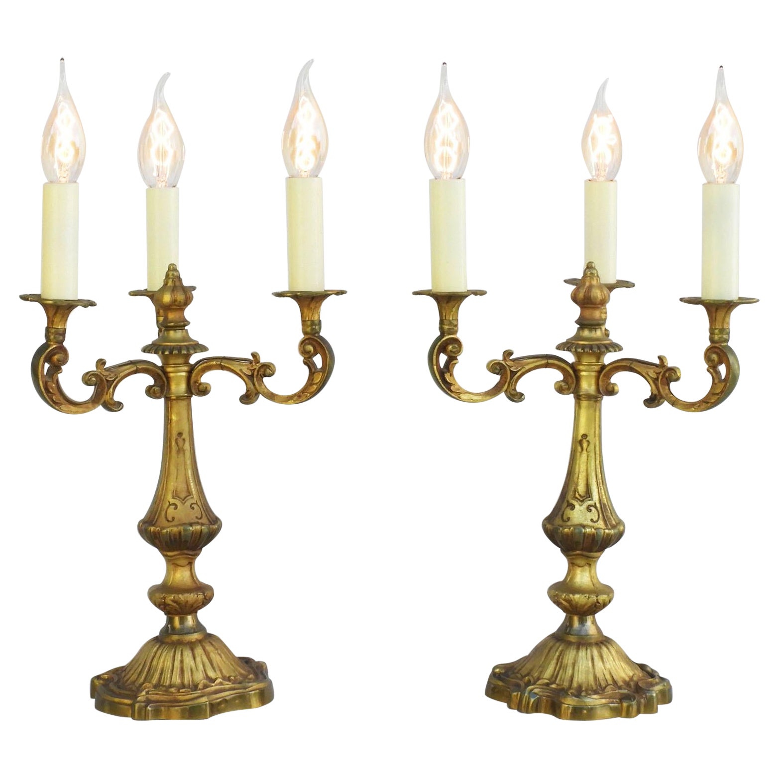 Pair of French Girondole Candelabra Lamps For Sale at 1stDibs