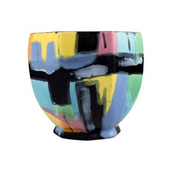 Longwy, France, Pigalle Bowl in Glazed Ceramics, Abstract Polychrome Decoration