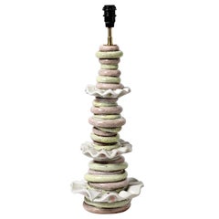 Steingut-Tischlampe aus Keramik von M Sauce, einzigartiges Stück 2021, Weiß und Grün 1/2