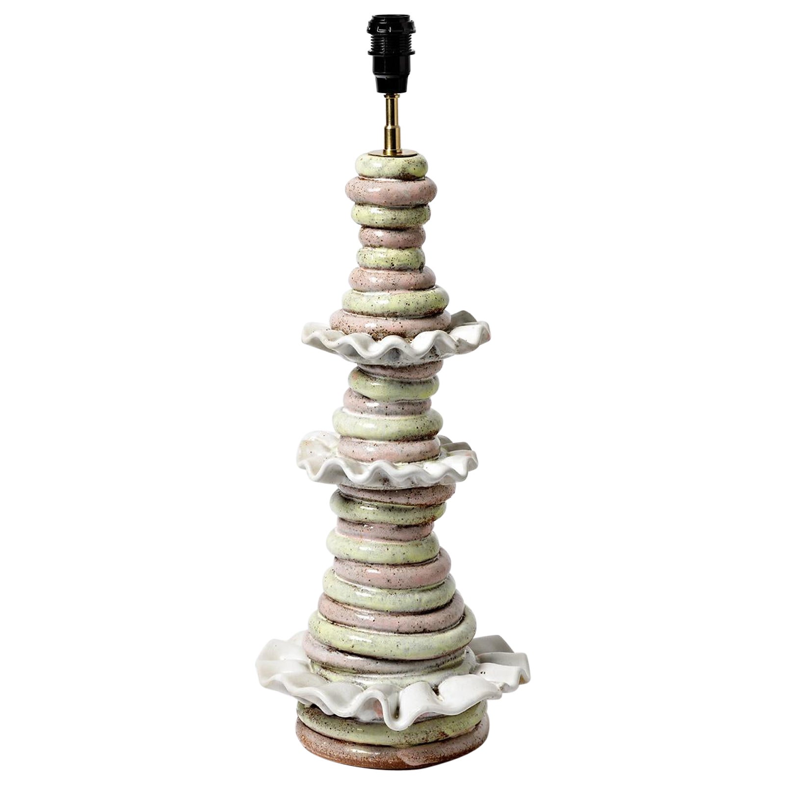 White, Pink and Green Stoneware Ceramic Table Lamp Lighting by M Sauce 2021 2/2