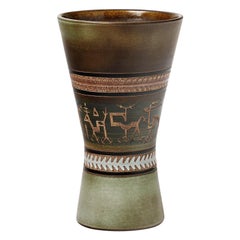 20th Century Design Ceramic Vase Green and Brown by René Maurel 1966