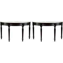 Pair of Anglo Indian Demi Lune Ebony Console Tables