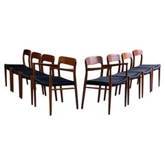 Niels Moller Model 56 & Model 75 Teak & Paper Cord Dining Chairs Set of 8, 1960