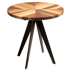 Modern Round Outdoor Side Table with Various Wood Types and Metal Legs