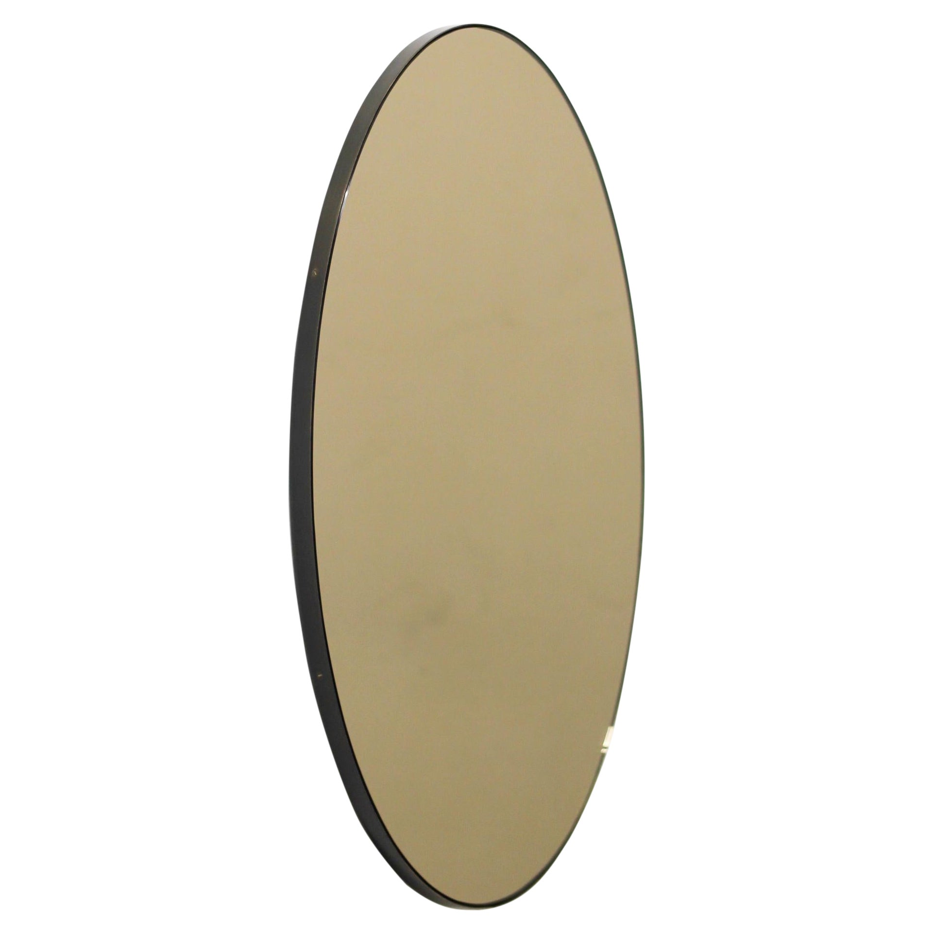 Ovalis, ovaler, getönter, moderner Bronzespiegel mit Patina-Rahmen, groß