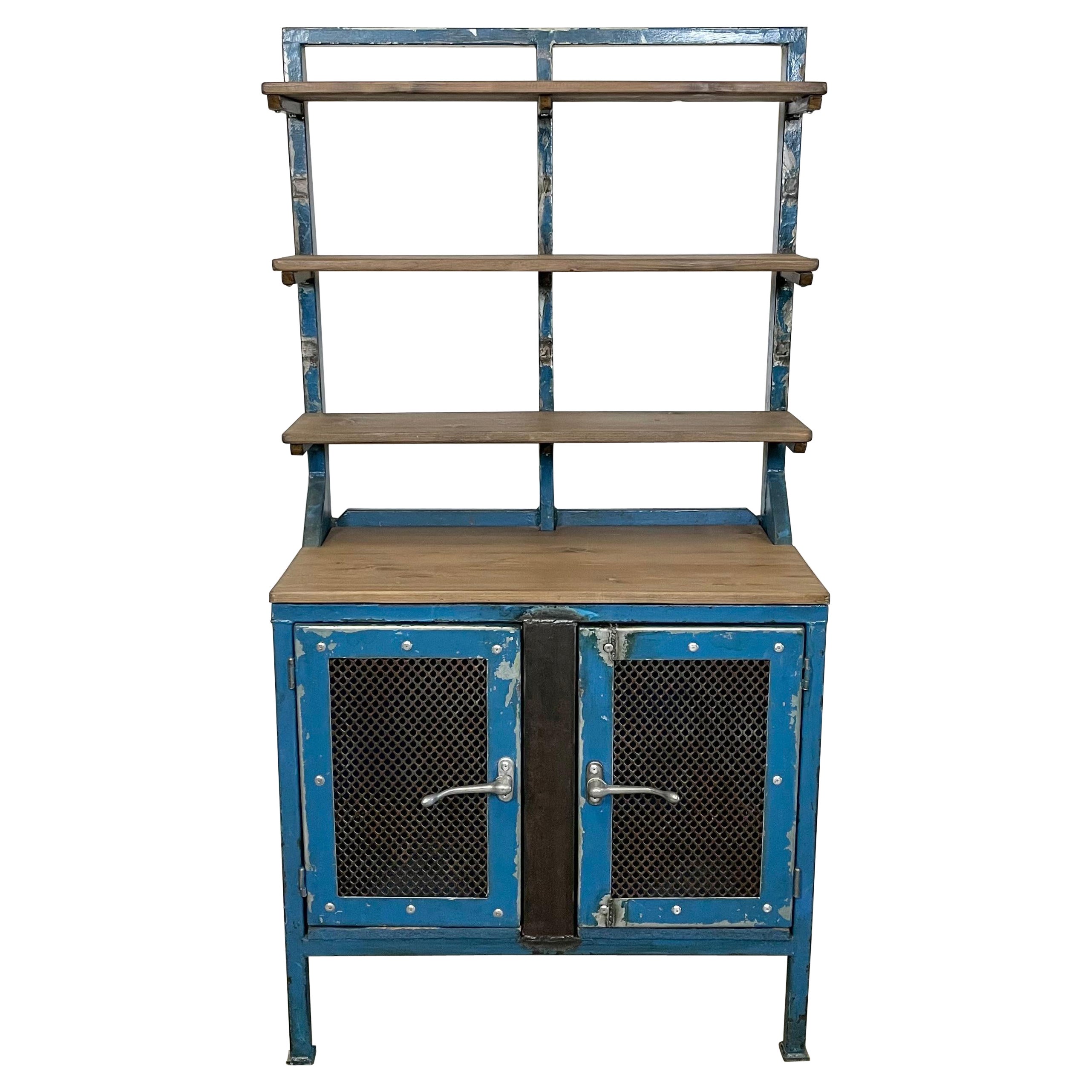 Industrial Blue Cabinet with Shelwes, 1960s