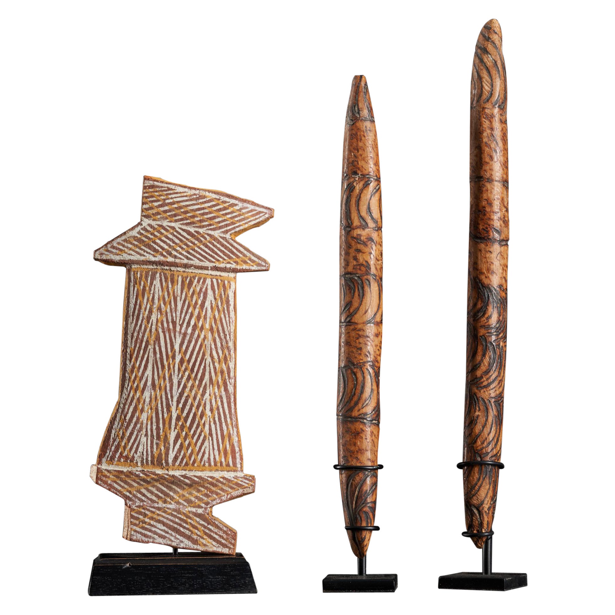 Aboriginal People, Australia, Tiwi Painted Ritual Object and Clapper Sticks For Sale