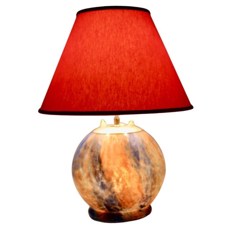MidCentury Modern Vintage Glass Ball Table Lamp Red Brown Blue 1940s