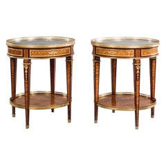 Rare Pair of Louis XVI Style Mounted Parquetry Gueridons