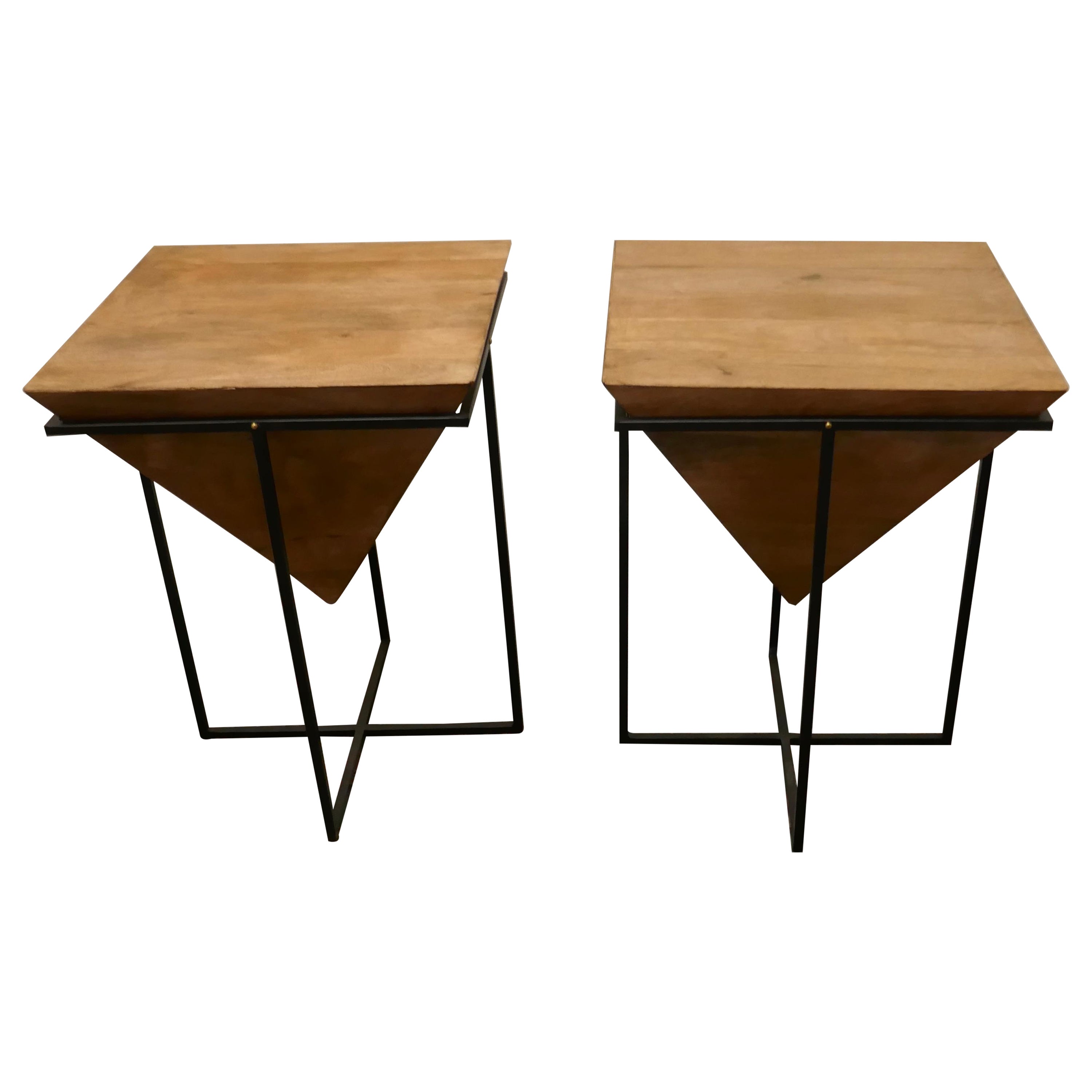 Pair of Inverted Pyramid Occasional Tables For Sale