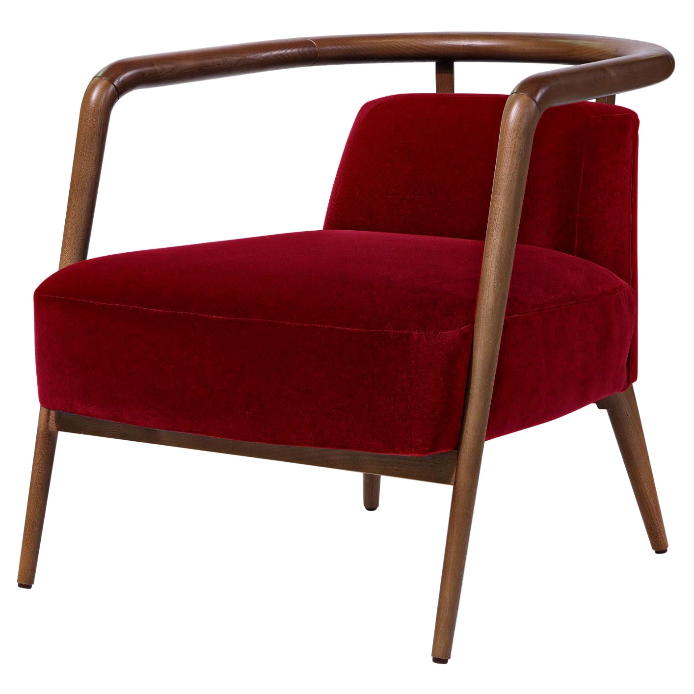 Walnut, Red Velvet Modern Essex Armchair For Sale