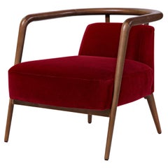 Walnut, Red Velvet Modern Essex Armchair