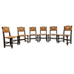 Set of Six Wood and Wickerturned Chairs in the Style of Charles Dudouyt