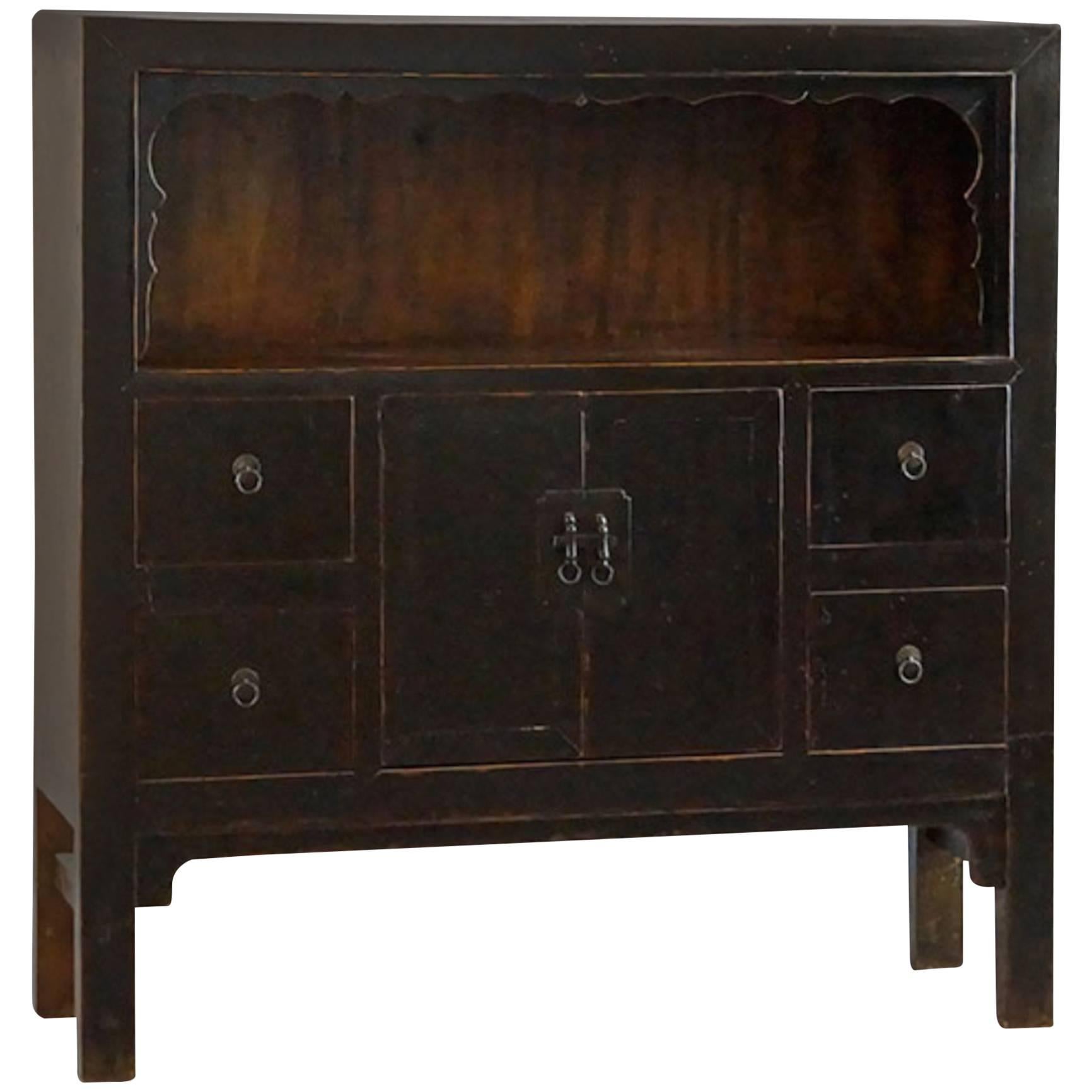 19th Century Chinese Cabinet with Old Worn Ebonized Finish For Sale