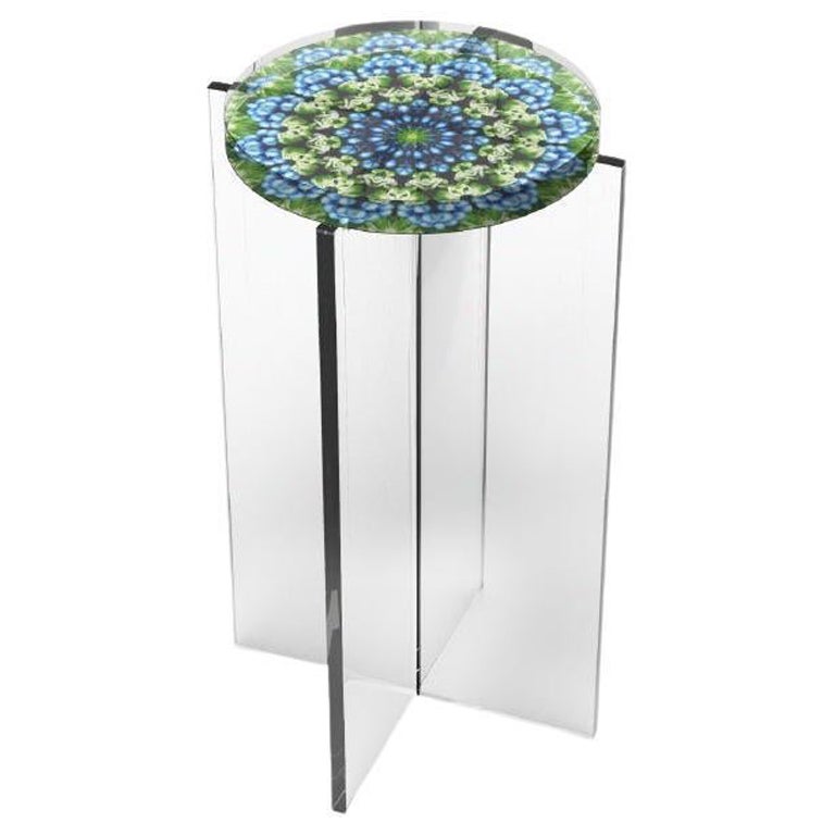 Acrylic, Modern Mandala Height Side Table For Sale