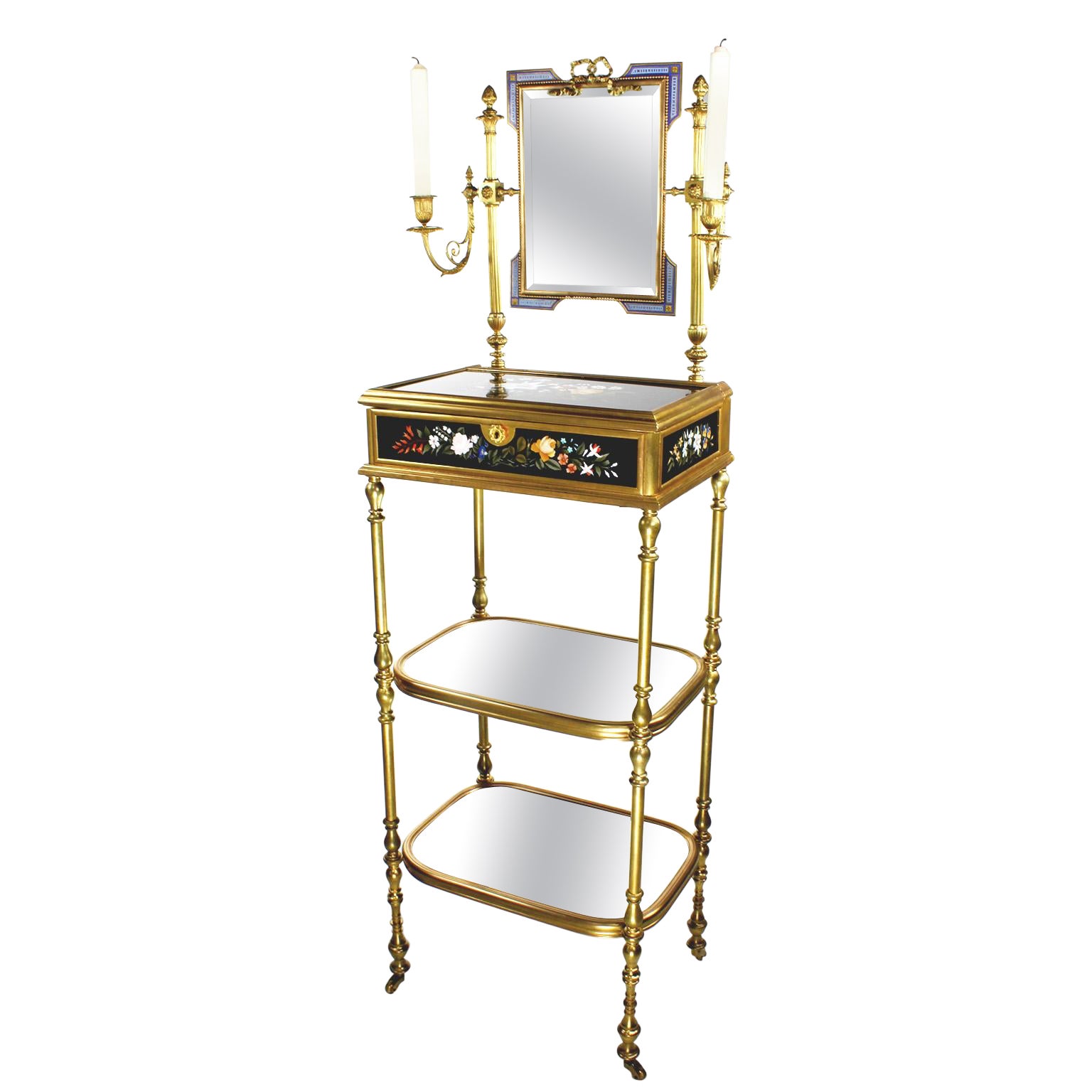 French 19th Century Gilt-Bronze and Pietra Dura Vanity Stand, Attr. Tahan, Paris For Sale