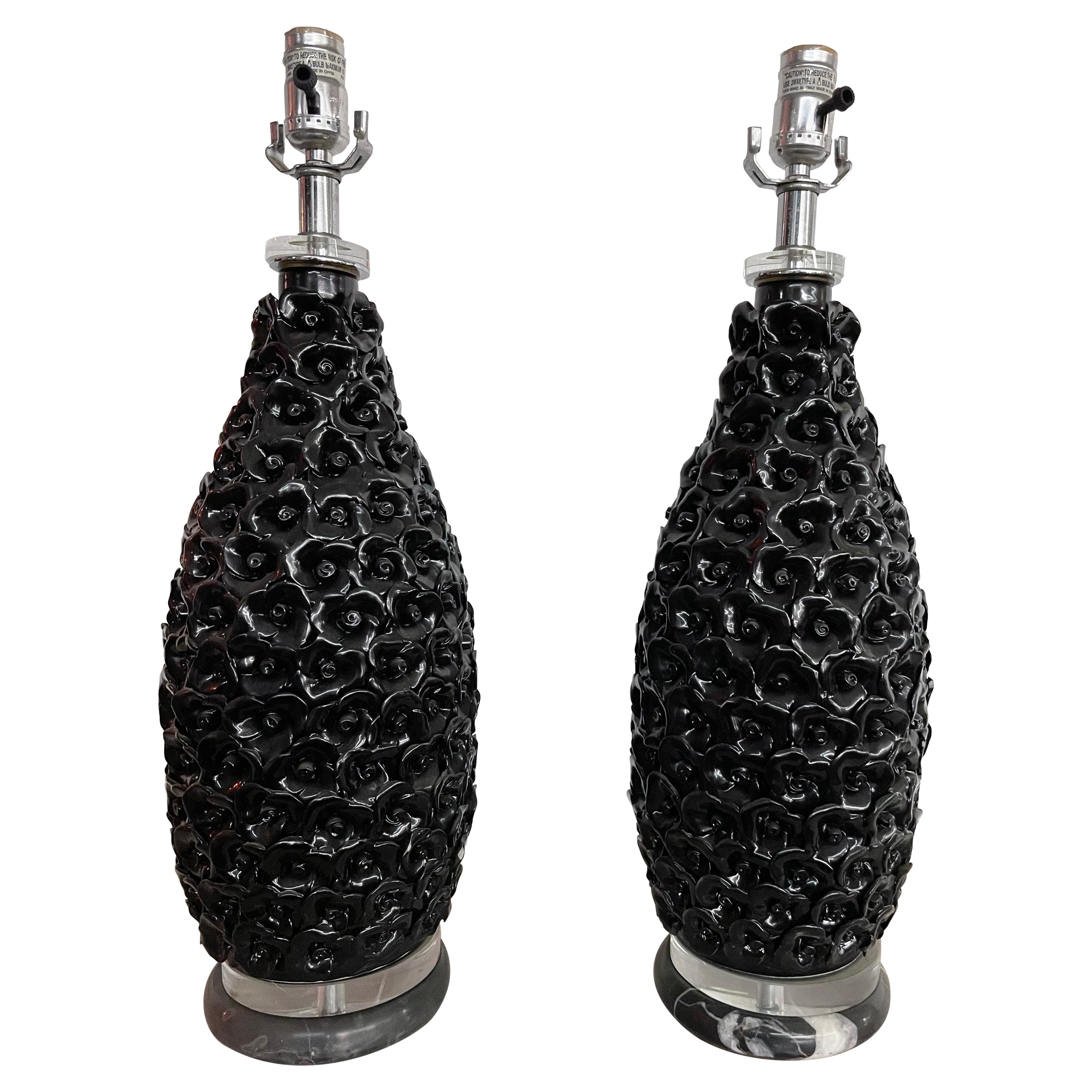 Pair of Unique Black Ebene Parisian Table Lamps For Sale