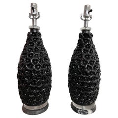 Retro Pair of Unique Black Ebene Parisian Table Lamps