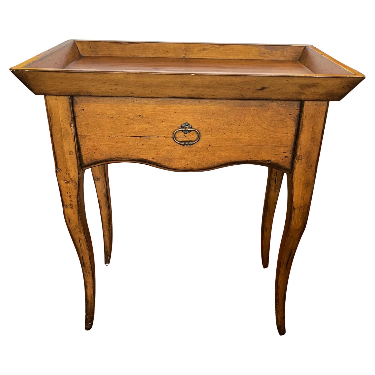 French Provincial Tray Top Side Table with a Drawer, 19th Century For Sale