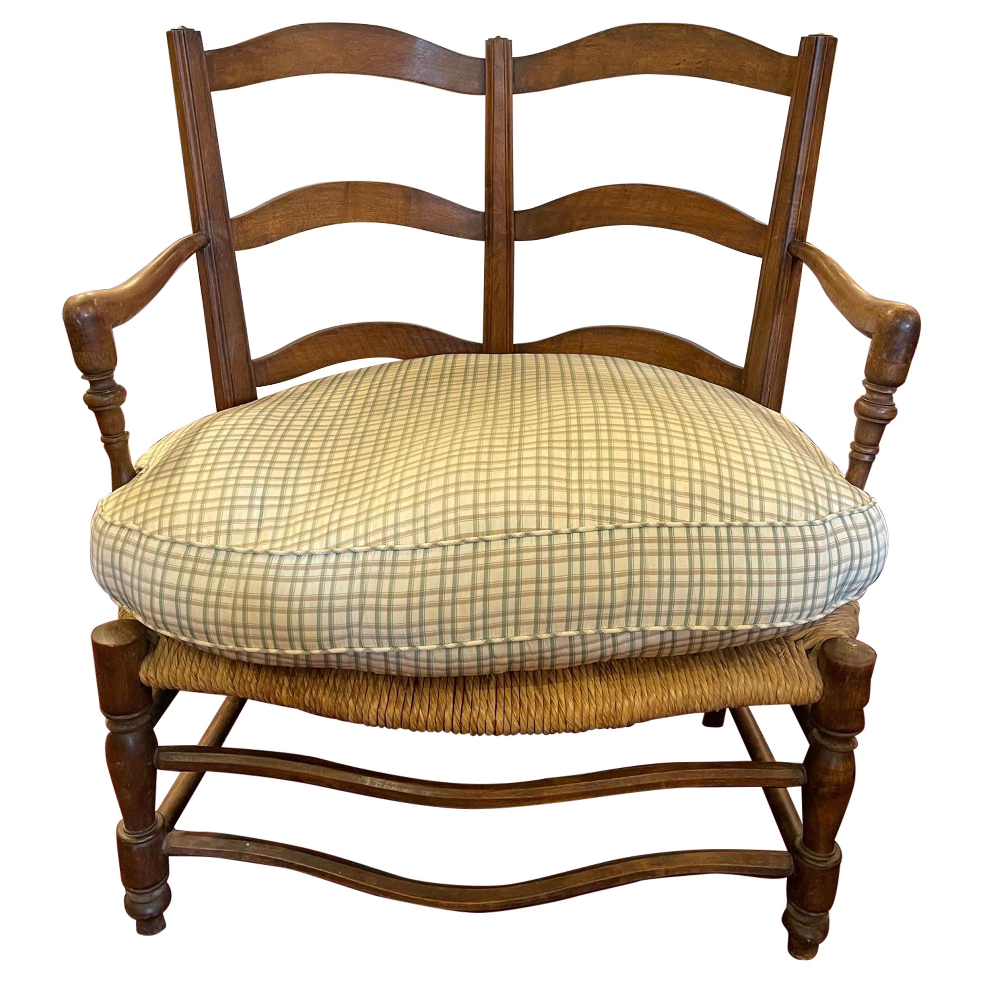 French Provincial Two Seater Rush Seat Bench, Late 19th/Early 20th Century