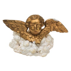18th Century Italian Gold Leaf Angel 'Putto' Mounted on Aragonite