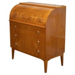 Swedish Art Moderne Roll-Top Writing Desk in Elm with Burl Elm Accents