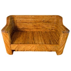 Retro Split-Reed Bamboo Settee Sofa Loveseat 