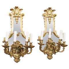 Pair of 19th Century Mirrored French Bronze Dore Wall Sconces