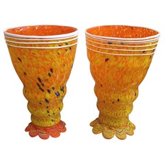Barovier Toso 1990s Modern Yellow-Orange Murano Glass Luminous Lamps