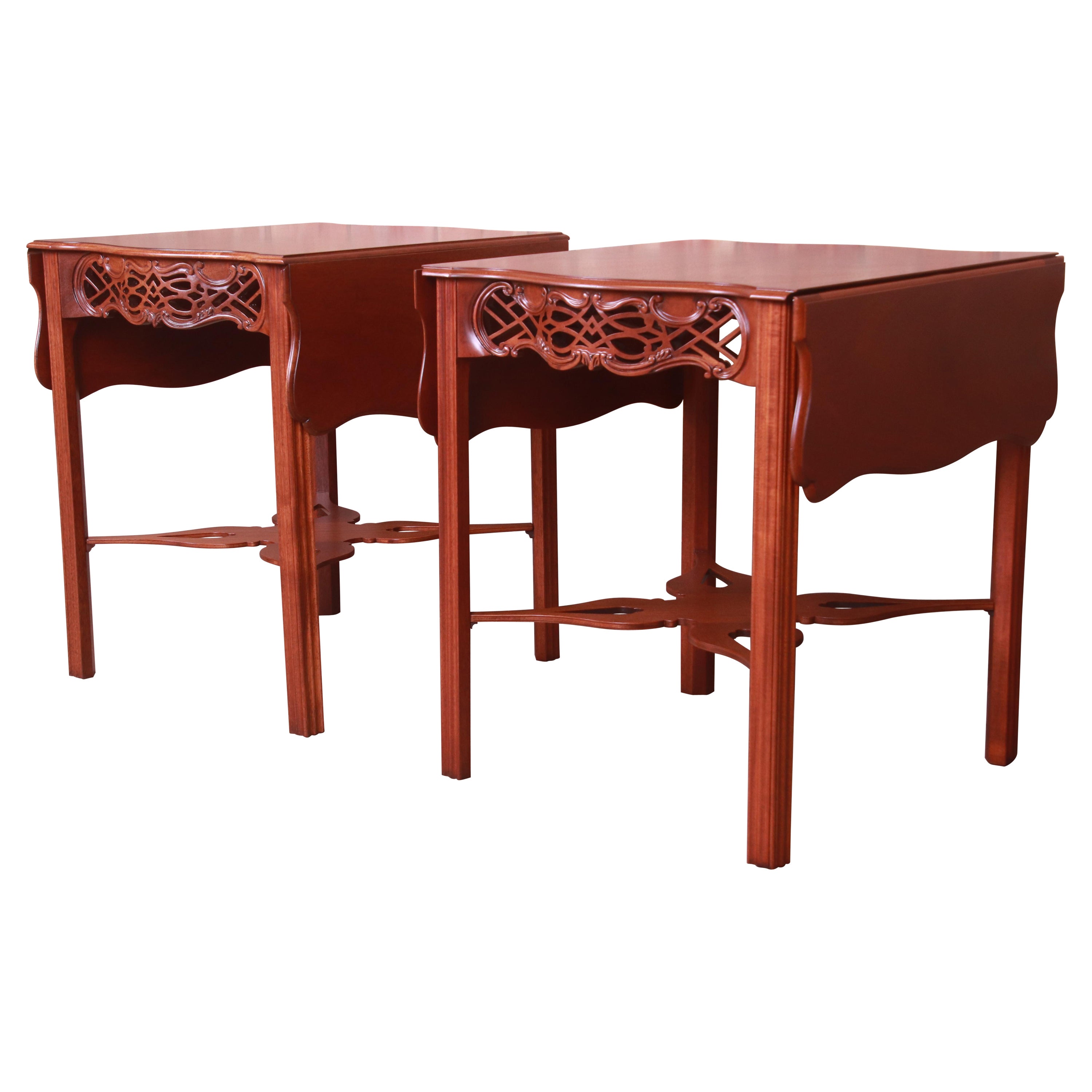 Baker Furniture Chippendale Carved Mahogany Pembroke Tables, Newly Refinished For Sale