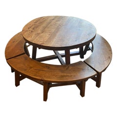 Round Dining Table with Four Benches, France, 1950's
