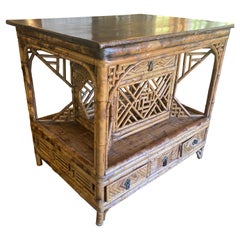 Antique Burnt Rattan Console or Center Table, France, Late 19th Century