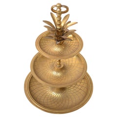 Brass Handcrafted 3-Tier Pineapple Nesting Serving Tray Stand