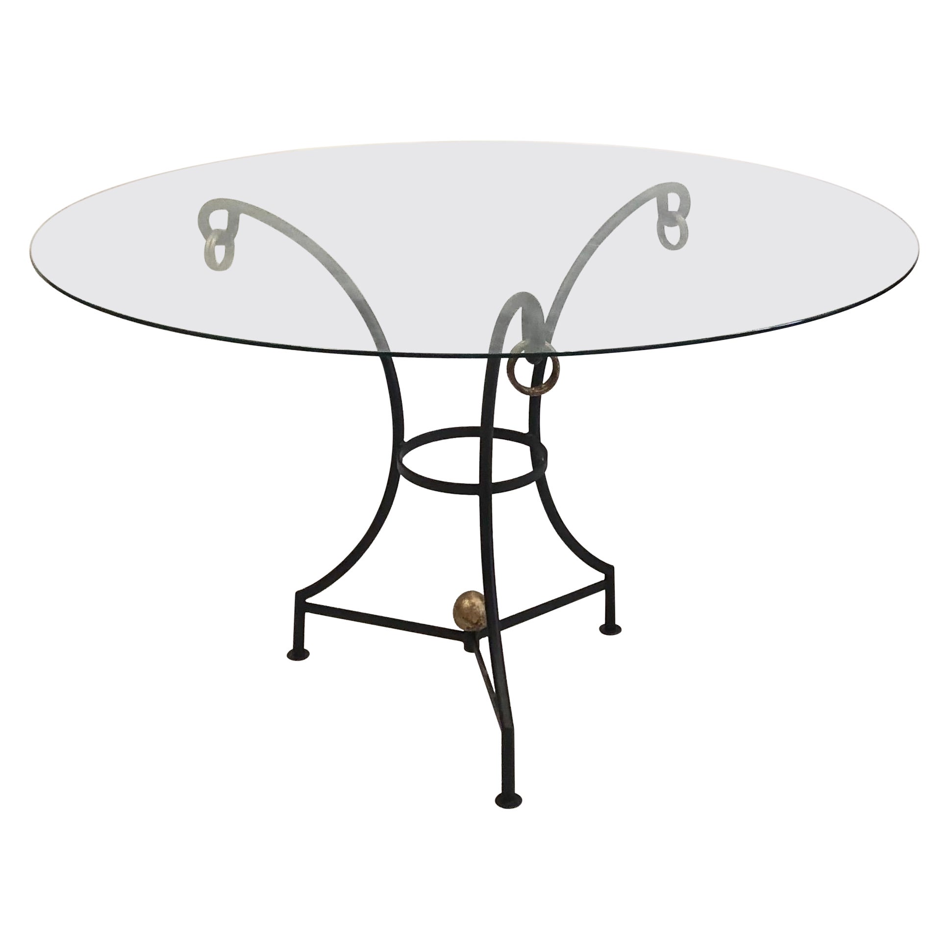 French Modern Neoclassical Wrought Iron Dining / Center Table, Gilbert Poillerat For Sale