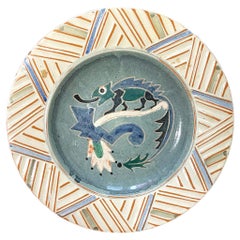 "Chameleon, " Unique, Striking Art Deco Bowl w/ Chevron Rim, Gross for Knabstrup