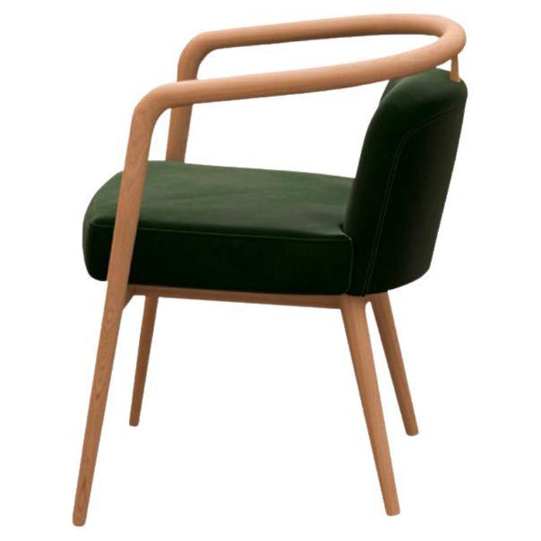 Oak, Green Velvet Modern Essex Arm Chair